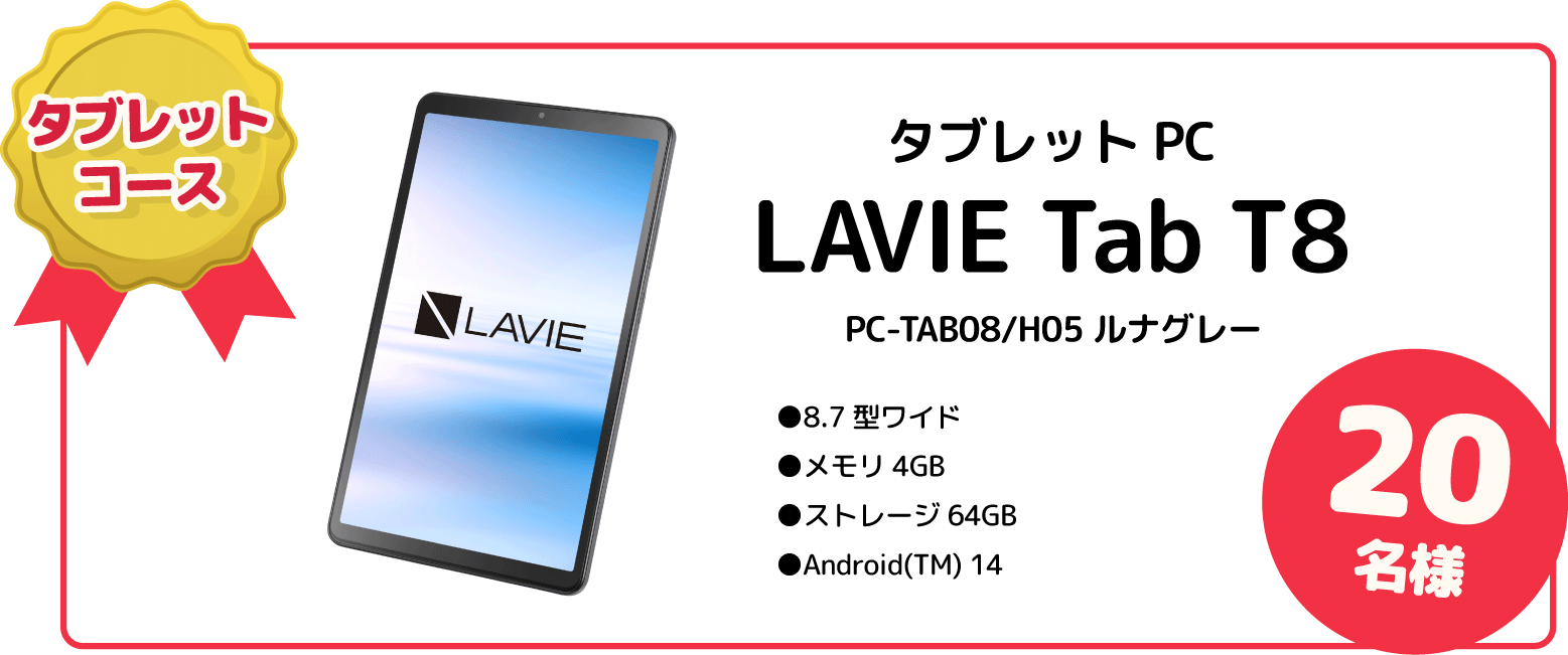 タブレットPC LAVIE Tab T8 20名様